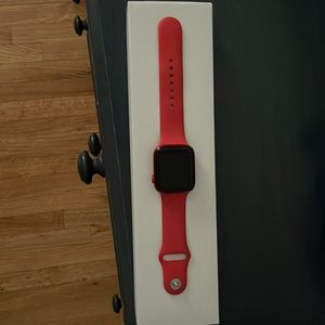 Apple series 6 Watch. 44mm size, red band.